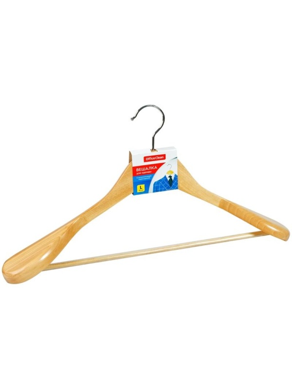 Вешалка-плечики OfficeClean, деревянная, анатомическая, антискользящая перекладина, 45см, цвет сосна