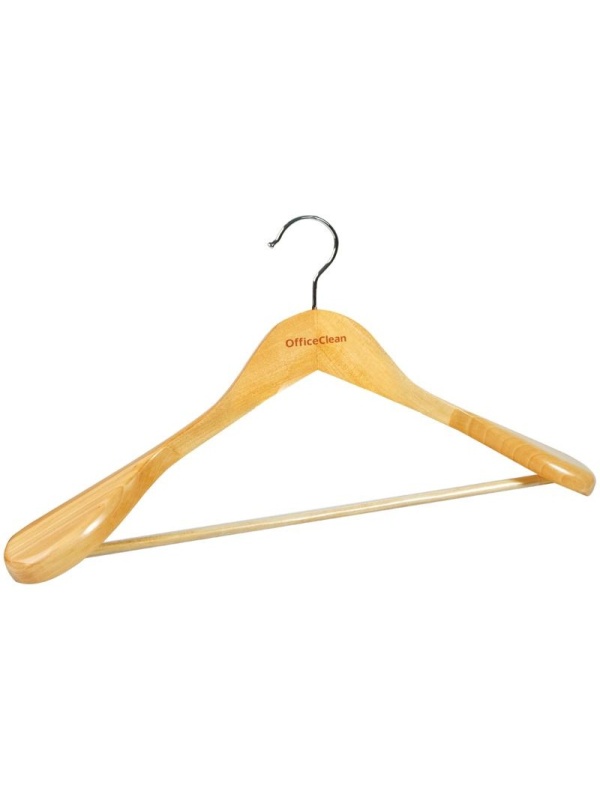 Вешалка-плечики OfficeClean, деревянная, анатомическая, антискользящая перекладина, 45см, цвет сосна
