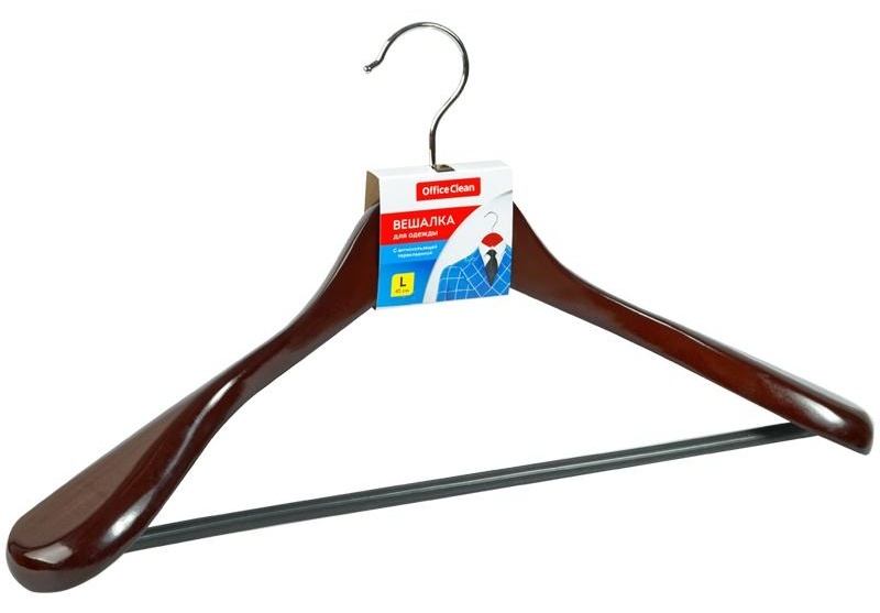 Вешалка-плечики OfficeClean, деревянная, анатомическая, антискользящаяя перекладина, 45см, цвет вишня