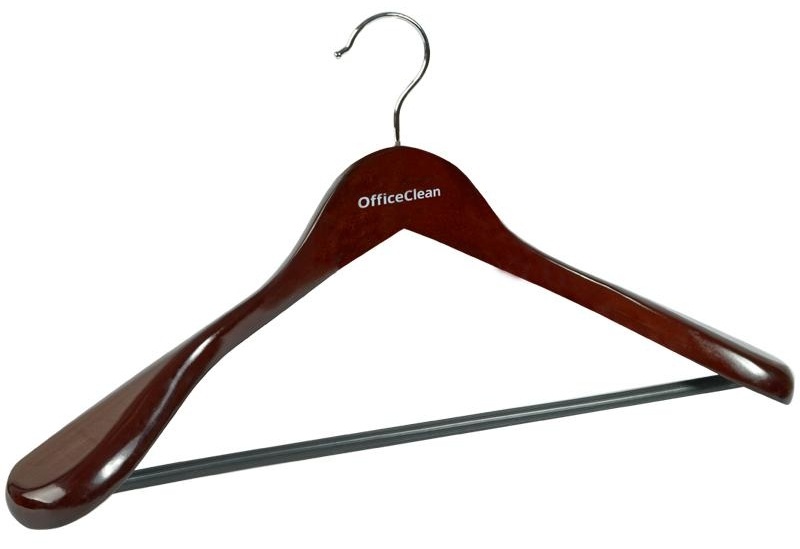 Вешалка-плечики OfficeClean, деревянная, анатомическая, антискользящаяя перекладина, 45см, цвет вишня