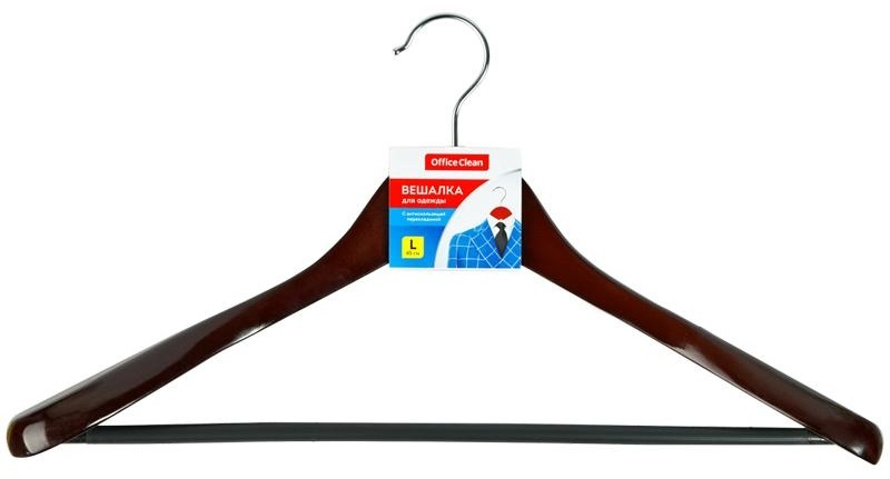 Вешалка-плечики OfficeClean, деревянная, анатомическая, антискользящаяя перекладина, 45см, цвет вишня