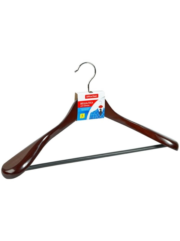 Вешалка-плечики OfficeClean, деревянная, анатомическая, антискользящаяя перекладина, 45см, цвет вишня