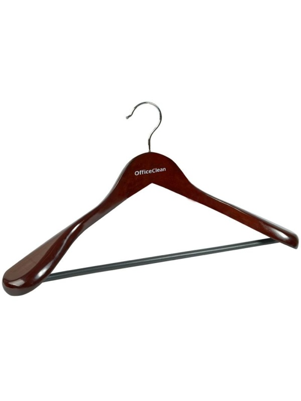 Вешалка-плечики OfficeClean, деревянная, анатомическая, антискользящаяя перекладина, 45см, цвет вишня