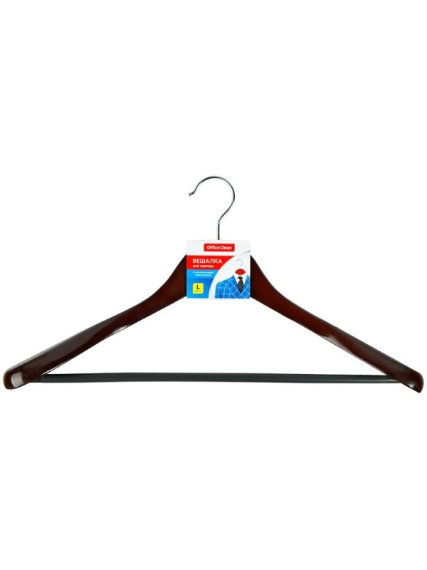 Вешалка-плечики OfficeClean, деревянная, анатомическая, антискользящаяя перекладина, 45см, цвет вишня