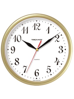 Часы настенные ход плавный, Troyka 91971913, круглые, 23*23*3, золотистая рамка