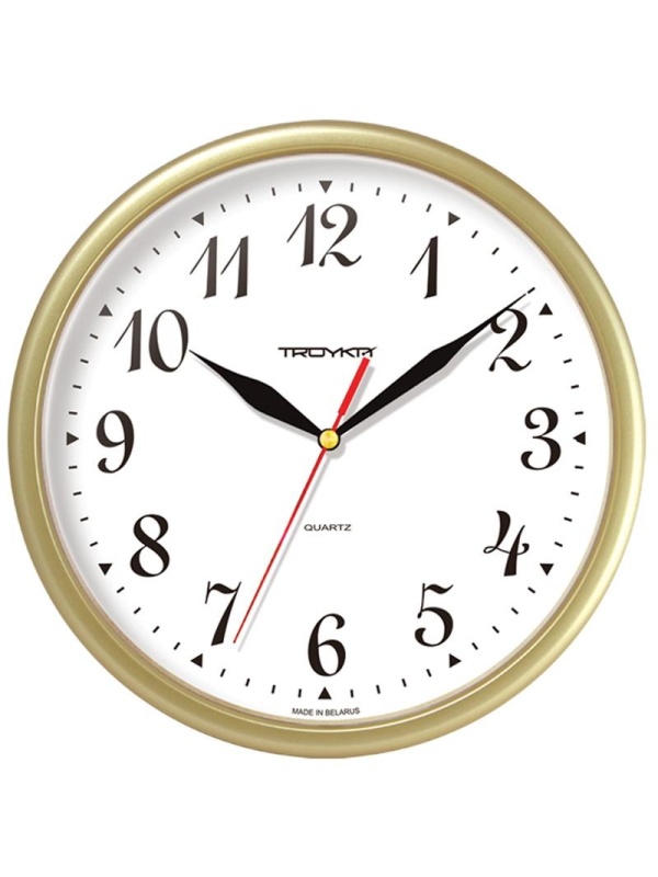 Часы настенные ход плавный, Troyka 91971913, круглые, 23*23*3, золотистая рамка