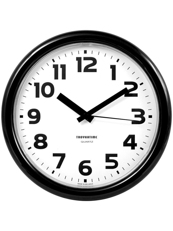 Часы настенные ход плавный, Troyka 21200216, круглые, 24*24*3, черная рамка