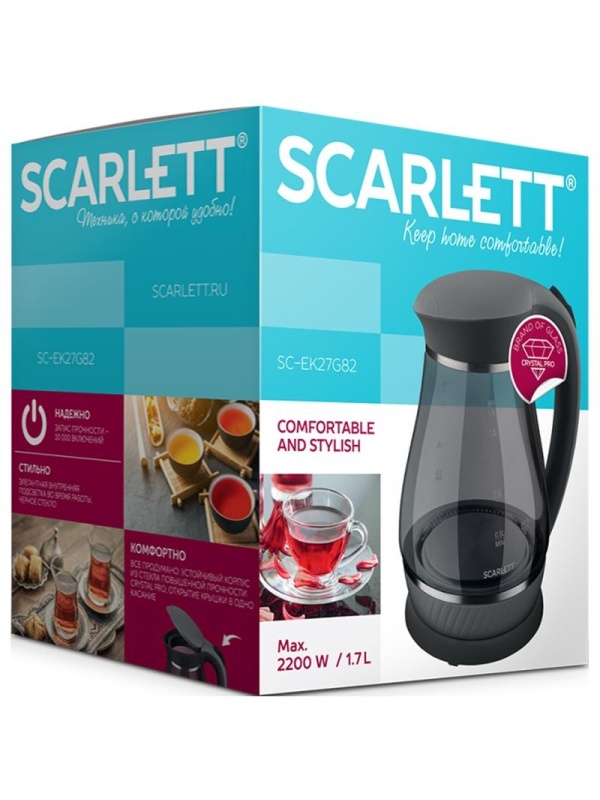 Чайник электрический Scarlett SC-EK27G86, 1,7л, 2200Вт, с подсветкой, стекло/пластик