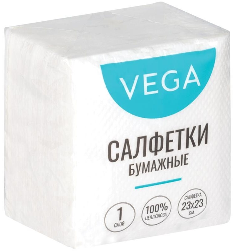 Салфетки бумажные Vega 1 слойн., 23*23см, белые, 80шт