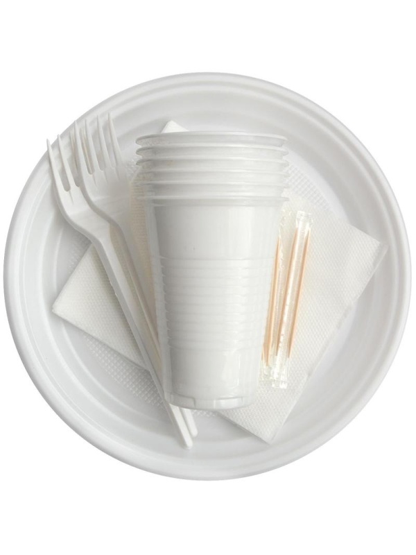 Набор одноразовой посуды OfficeClean на 6 персон (вилки, стаканы, тарелки, салфетки) (ПОД ЗАКАЗ)