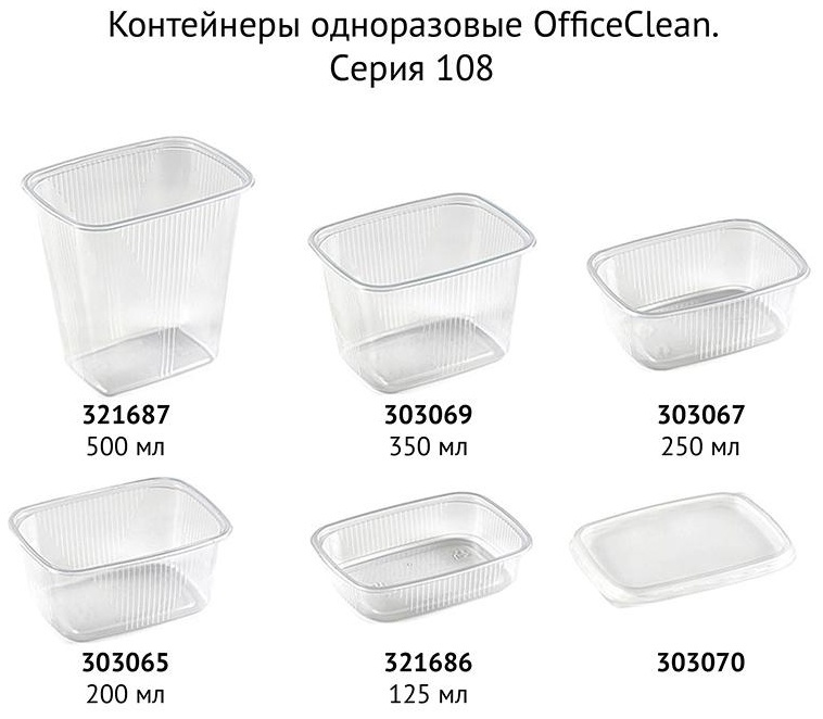 Контейнеры одноразовые OfficeClean 1500мл, набор 100шт., без крышек, 186*132*102мм, ПП, прозрачные