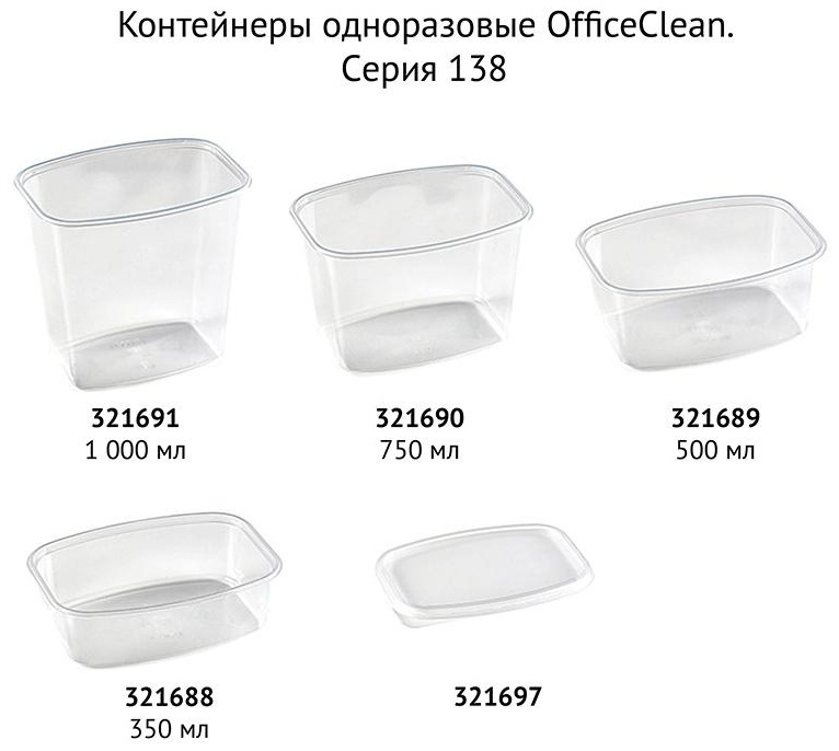 Крышки для одноразовых контейнеров OfficeClean 138*102*5мм, набор 100шт., ПП, прозрачные