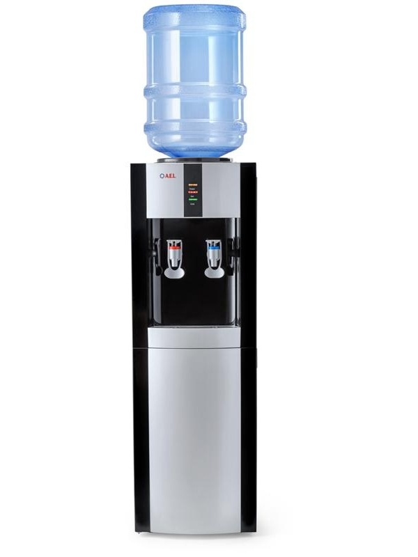 Кулер для воды напольный AEL LD-AEL-47c, нагрев/охлаждение электрон., со шкафом 10л, серебристый, черный