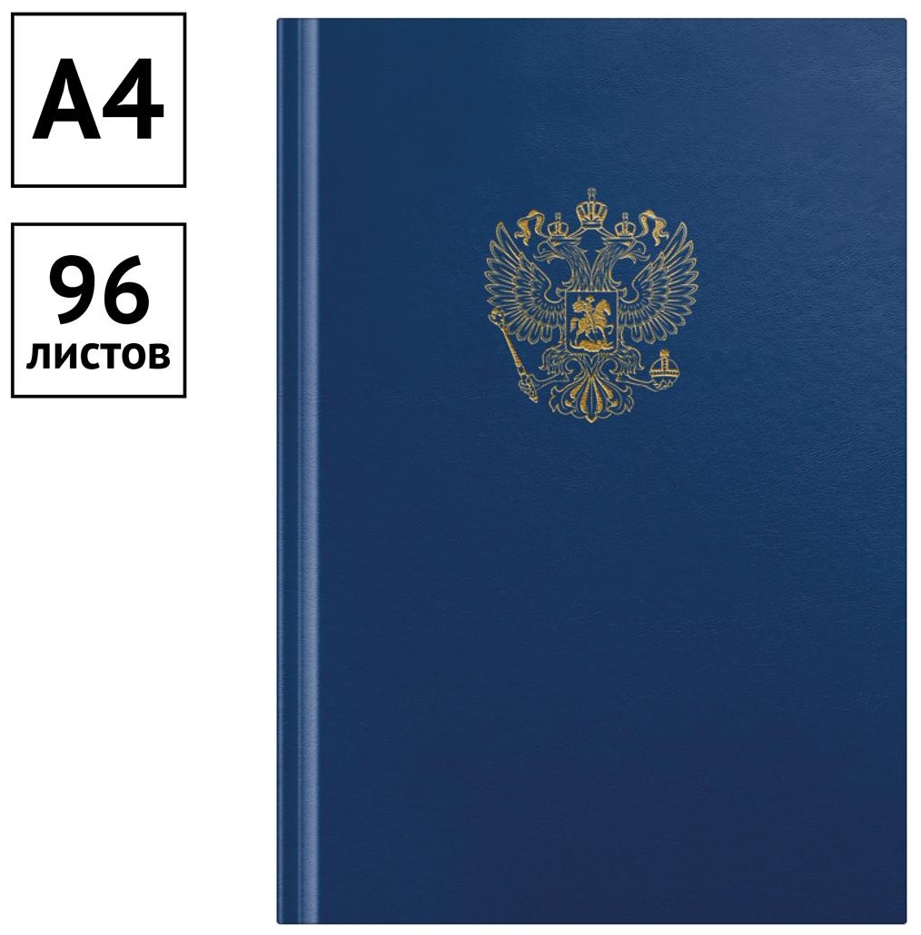 Книга учета OfficeSpace, А4, 96л., клетка, 200*290мм, бумвинил, цвет синий, блок офсетный с гербом
