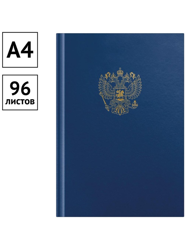 Книга учета OfficeSpace, А4, 96л., клетка, 200*290мм, бумвинил, цвет синий, блок офсетный с гербом