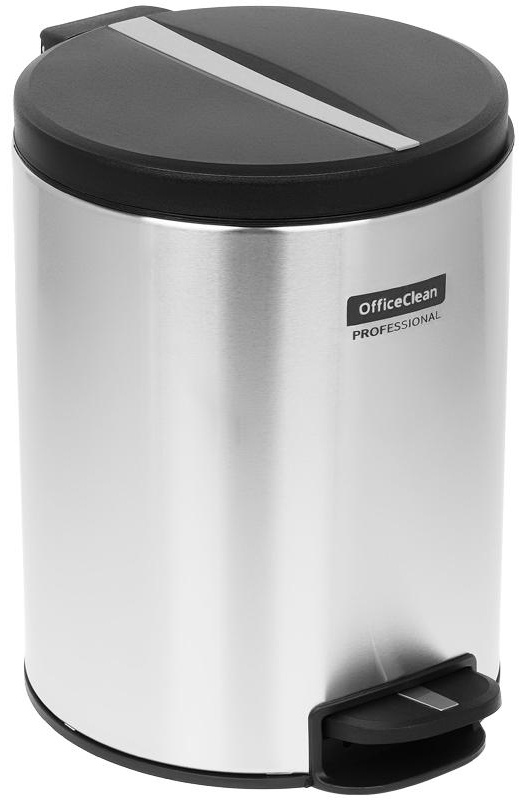 Ведро-контейнер для мусора (урна) OfficeClean Professional Original, 5л, корпус нержавеющая сталь, крышка из пластика, хром
