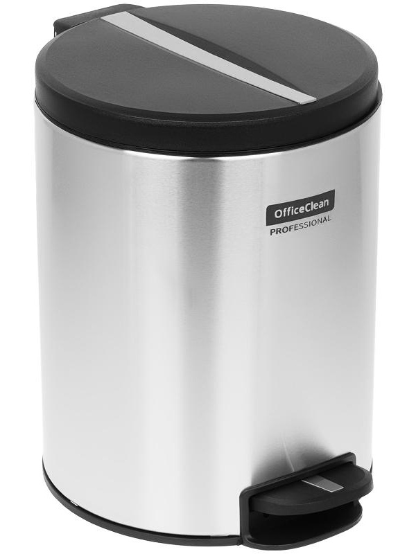 Ведро-контейнер для мусора (урна) OfficeClean Professional Original, 5л, корпус нержавеющая сталь, крышка из пластика, хром