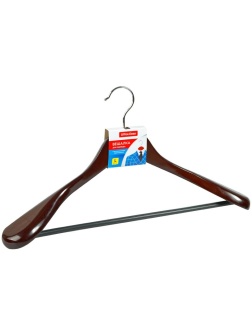 УЦЕНКА-Вешалка-плечики OfficeClean, деревянная, анатомическая, антискользящаяя перекладина, 45см, цвет вишня