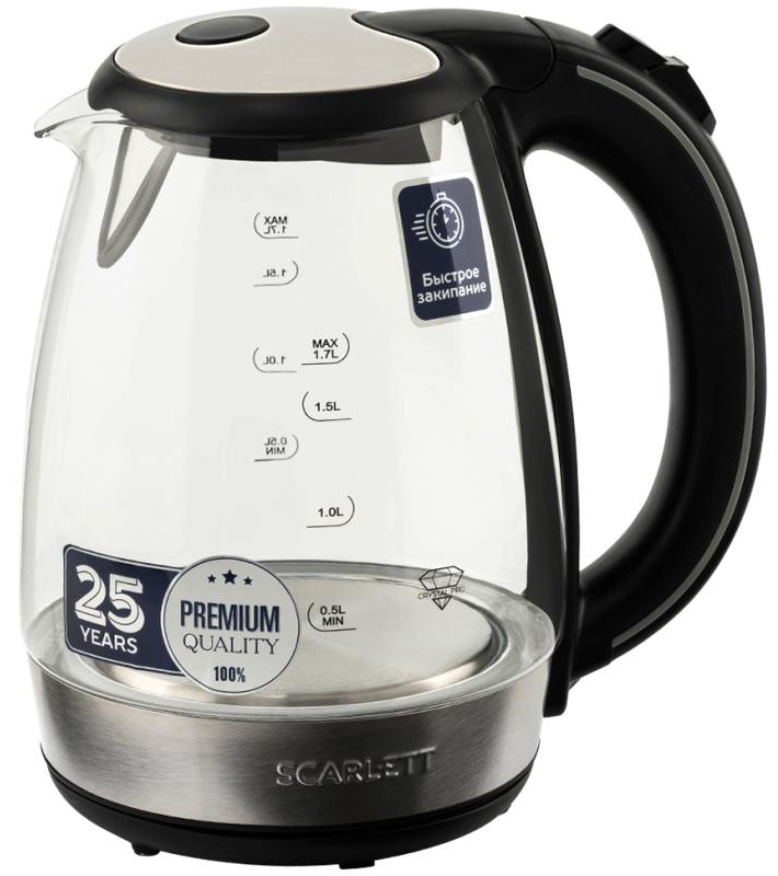 Чайник электрический Scarlett SC-EK27G93, 1,7л, 2200Вт, с подсветкой, стекло/пластик