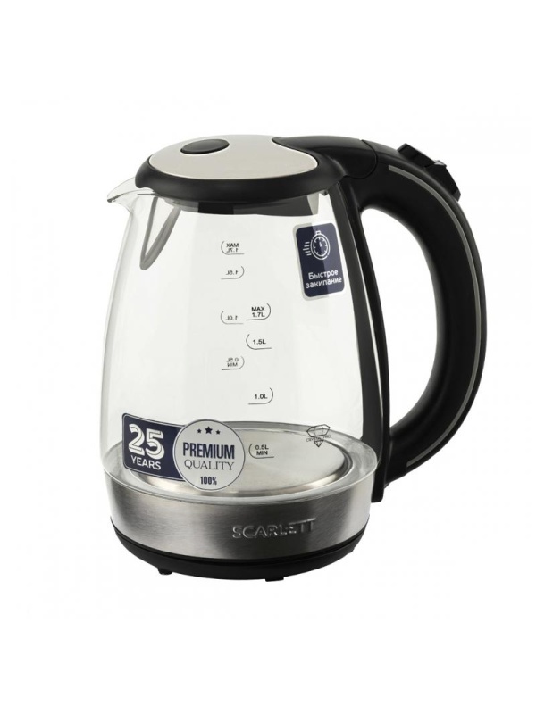 Чайник электрический Scarlett SC-EK27G93, 1,7л, 2200Вт, с подсветкой, стекло/пластик