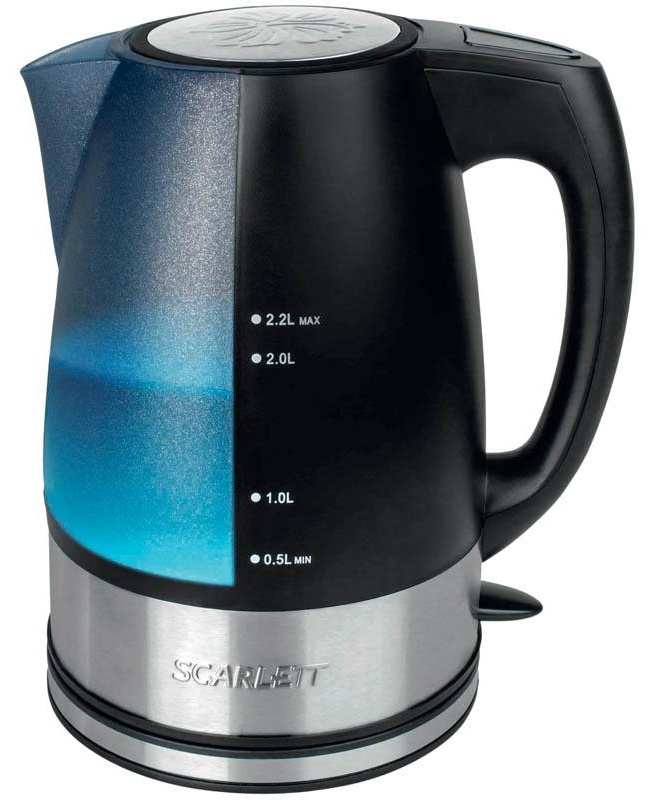 Чайник электрический Scarlett SC-1020, 2,2л, 2200 Вт, с подсветкой, пластик, черный