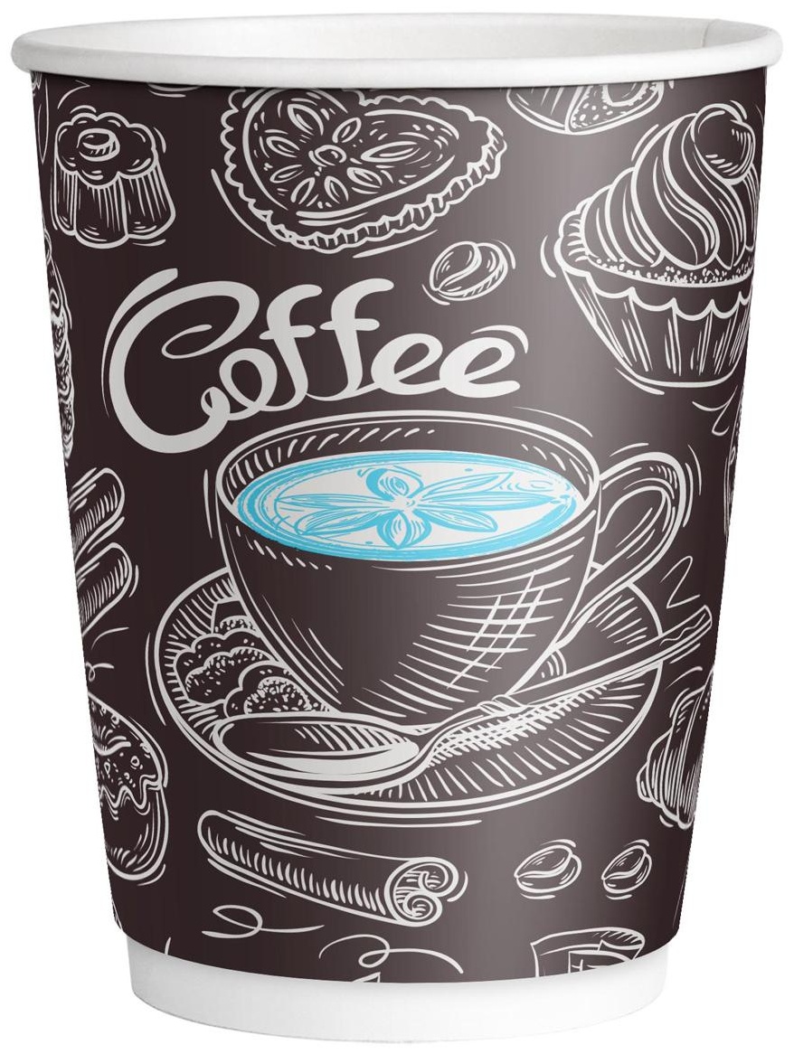 Стаканы одноразовые OfficeClean 350мл, набор 30шт., бумажные двухслойные, с печатью, Coffee, хол/гор