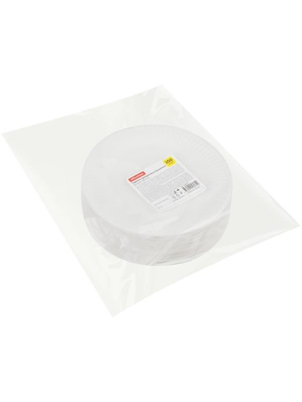 Тарелки одноразовые бумажные OfficeClean, набор 100шт., белые мелованные, 180мм