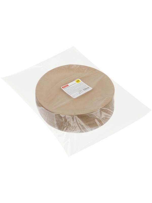 Тарелки одноразовые бумажные OfficeClean, набор 100шт., крафт, 230мм