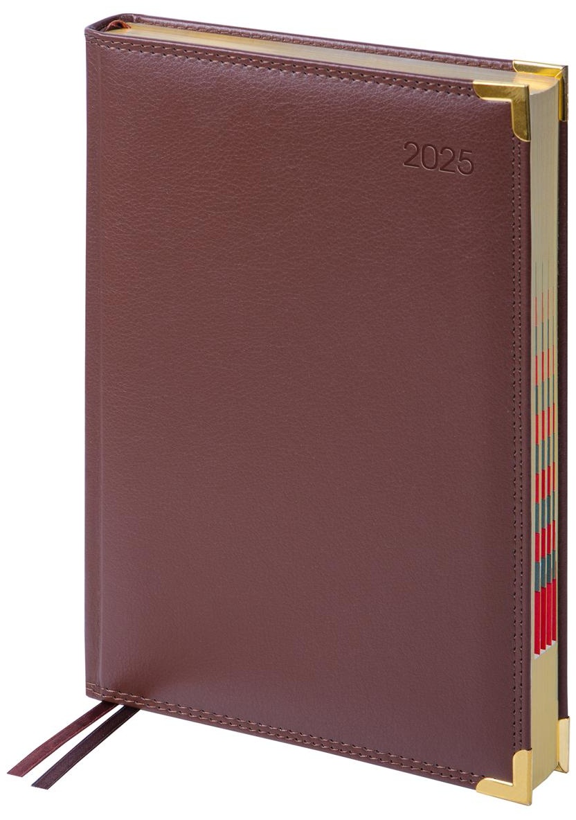 Ежедневник датированный 2025г., А4-(В5), 184л., Delucci, Фактурная кожа, зол. срез, коричневый, 1 шт.