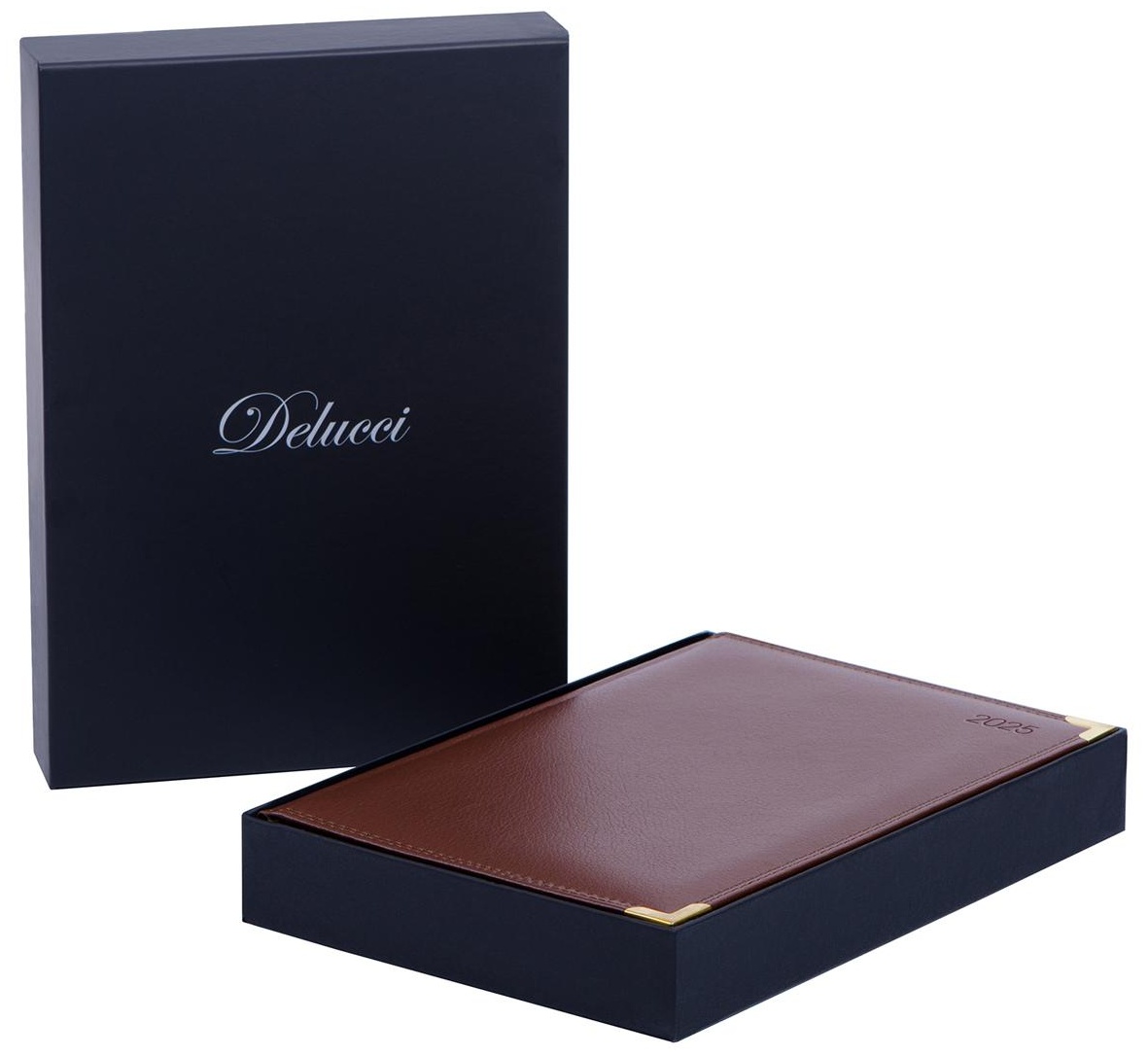 Ежедневник датированный 2025г., А4-(В5), 184л., Delucci, Фактурная кожа, зол. срез, коричневый, 1 шт.