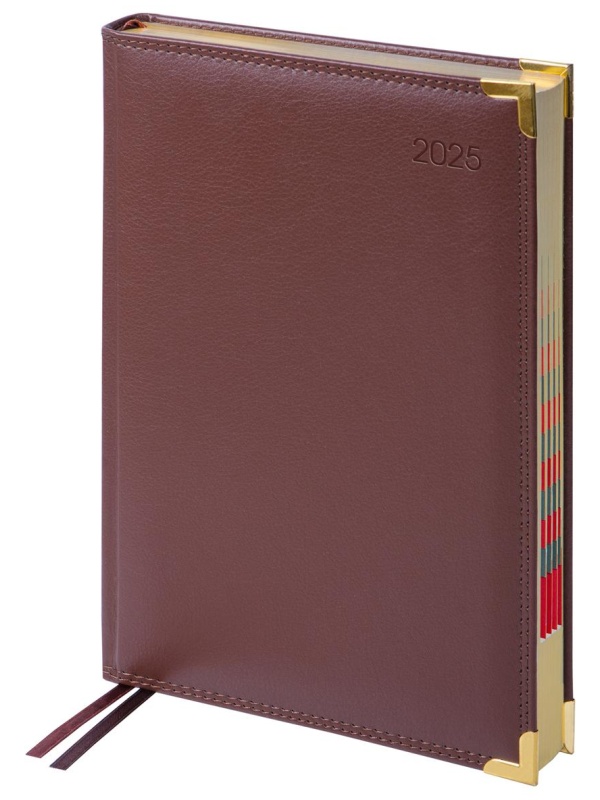 Ежедневник датированный 2025г., А4-(В5), 184л., Delucci, Фактурная кожа, зол. срез, коричневый, 1 шт.