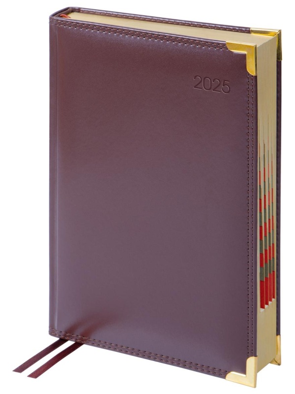 Ежедневник датированный 2025г., А5, 184л., Delucci, Гладкая кожа, зол. срез, коричневый, 1 шт.
