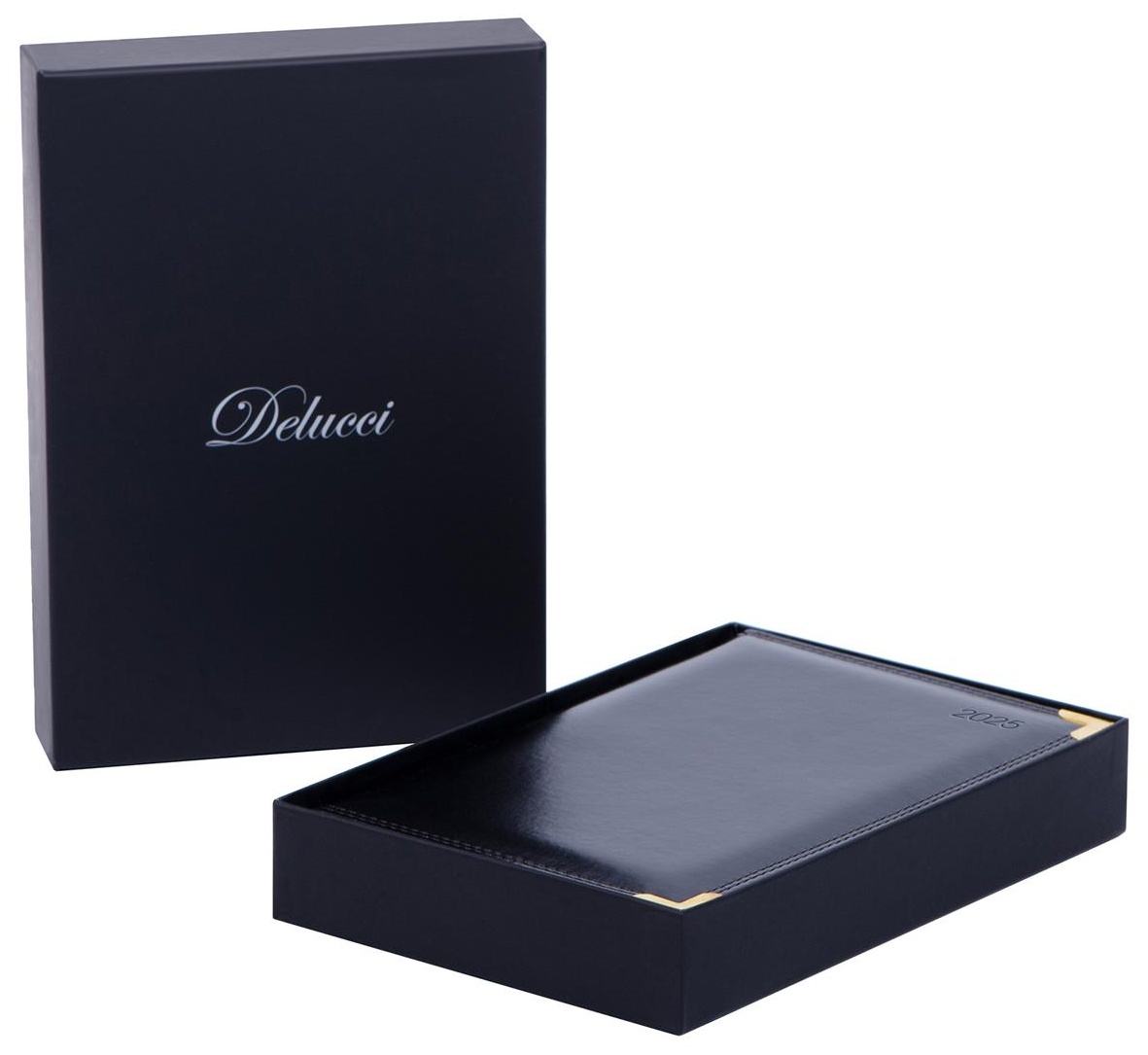 Ежедневник датированный 2025г., А5, 184л., Delucci, Гладкая кожа, зол. срез, черный, 1 шт.