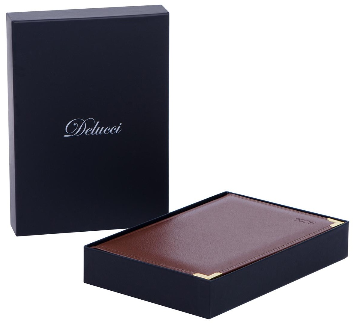 Ежедневник датированный 2025г., А5, 184л., Delucci, Фактурная кожа, зол. срез, коричневый, 1 шт.