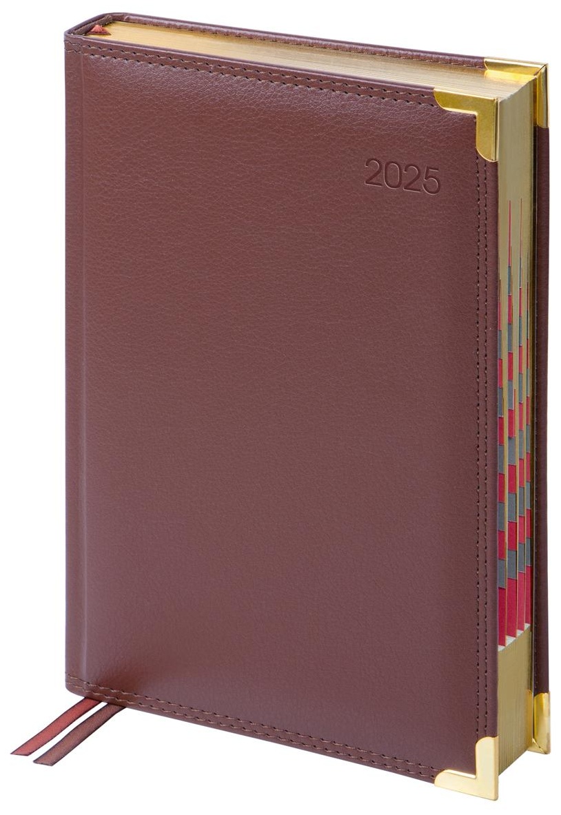 Ежедневник датированный 2025г., А5, 184л., Delucci, Фактурная кожа, зол. срез, коричневый, 1 шт.