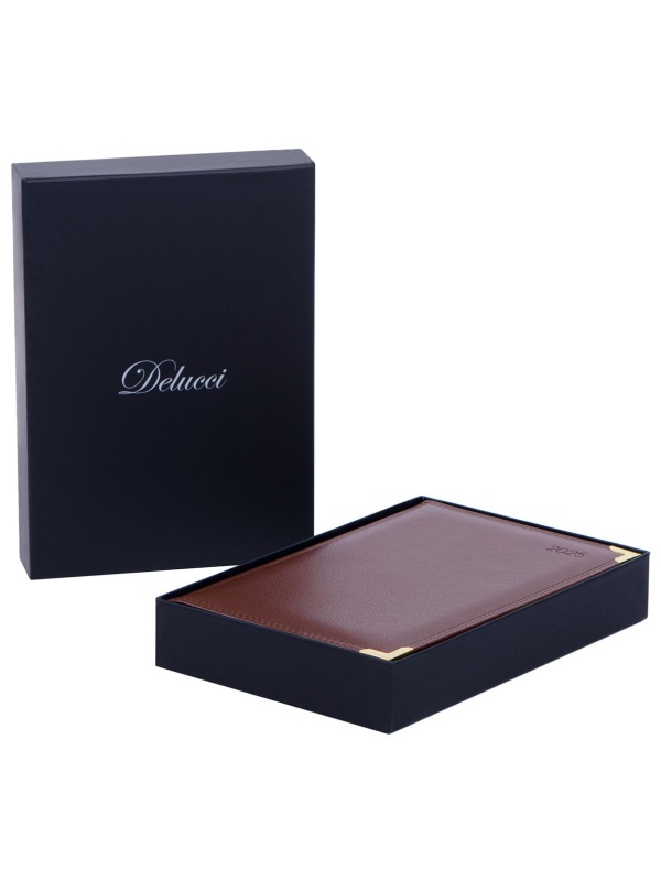 Ежедневник датированный 2025г., А5, 184л., Delucci, Фактурная кожа, зол. срез, коричневый, 1 шт.