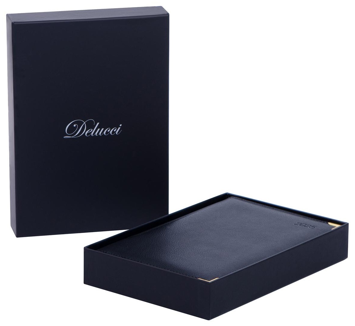 Ежедневник датированный 2025г., А5, 184л., Delucci, Фактурная кожа, зол. срез, черный, 1 шт.