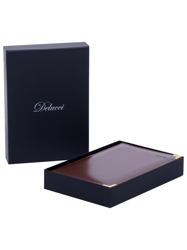 Ежедневник датированный 2025г., А6, 184л., Delucci, Гладкая кожа, зол. срез, коричневый, 1 шт.