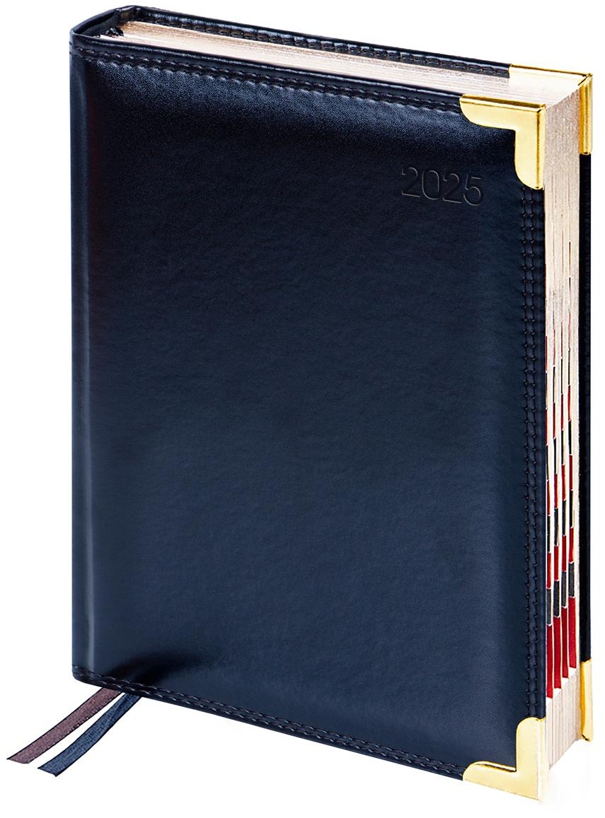 Ежедневник датированный 2025г., А6, 184л., Delucci, Гладкая кожа, зол. срез, черный, 1 шт.