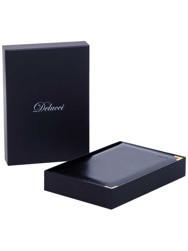 Ежедневник датированный 2025г., А6, 184л., Delucci, Гладкая кожа, зол. срез, черный, 1 шт.