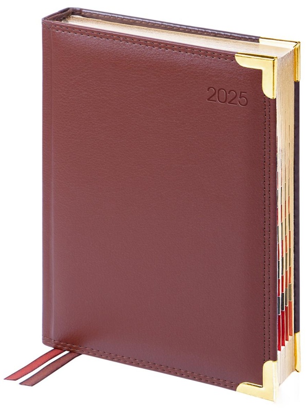 Ежедневник датированный 2025г., А6, 184л., Delucci, Фактурная кожа, зол. срез, коричневый, 1 шт.
