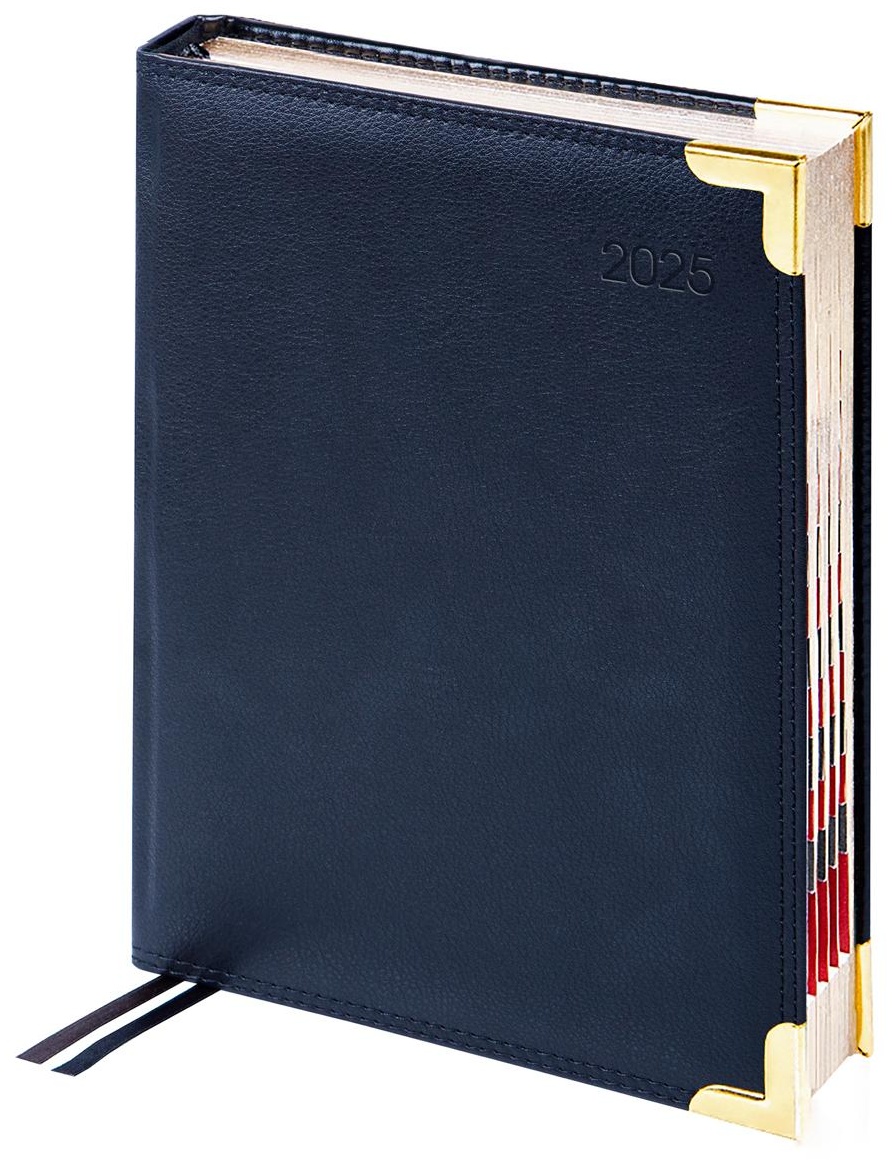 Ежедневник датированный 2025г., А6, 184л., Delucci, Фактурная кожа, зол. срез, черный, 1 шт.