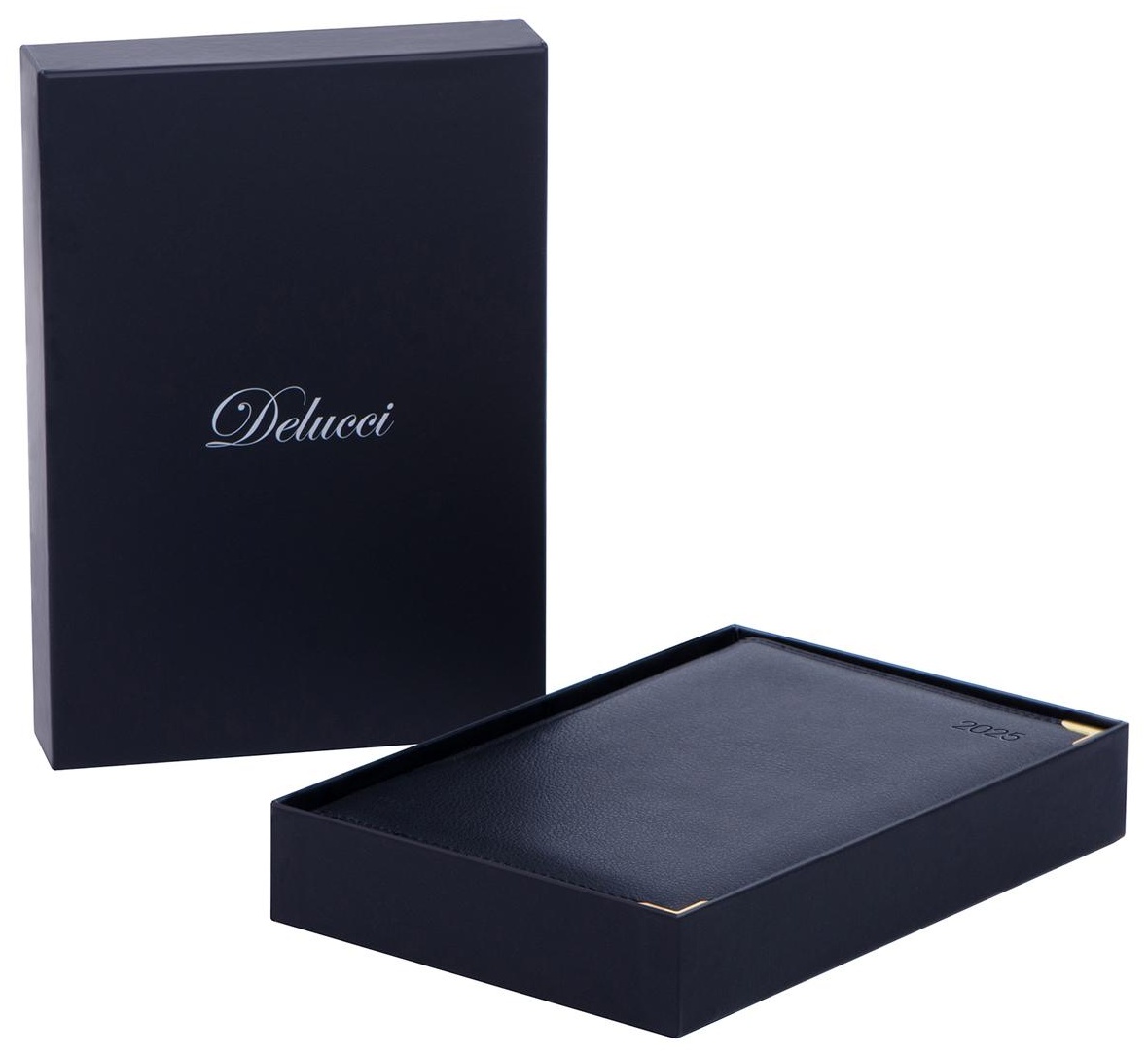 Ежедневник датированный 2025г., А6, 184л., Delucci, Фактурная кожа, зол. срез, черный, 1 шт.