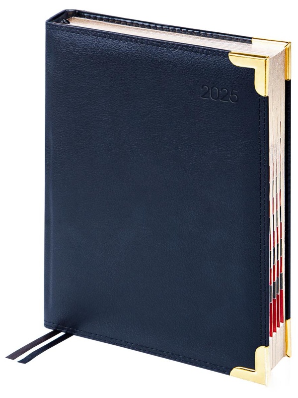 Ежедневник датированный 2025г., А6, 184л., Delucci, Фактурная кожа, зол. срез, черный, 1 шт.