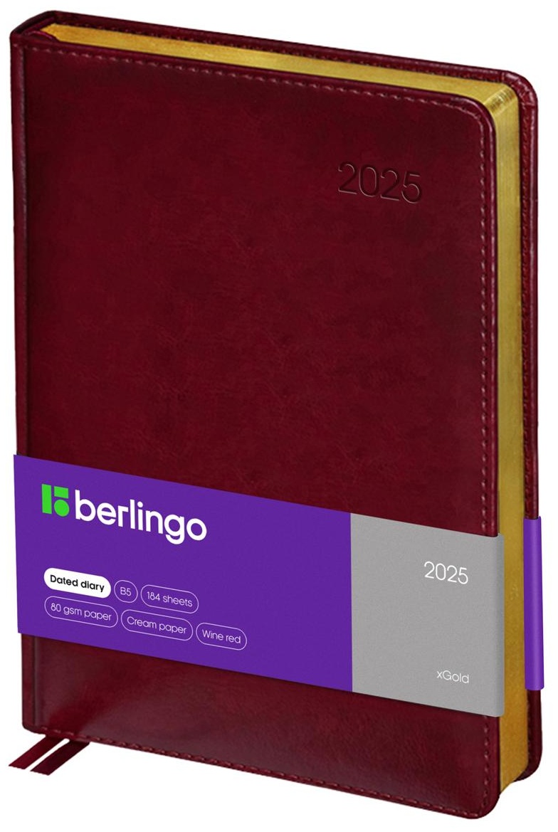 Ежедневник датированный 2025г., А4-(В5), 184л., кожзам, Berlingo 