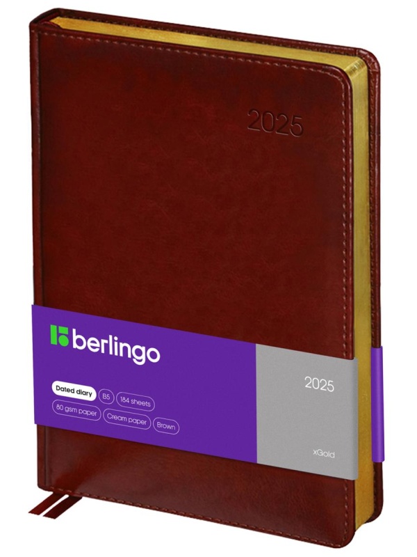 Ежедневник датированный 2025г., А4-(В5), 184л., кожзам, Berlingo 