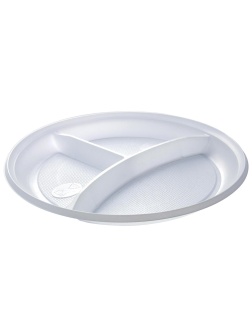 Тарелки одноразовые OfficeClean, набор 100шт., бюджет, ПС, белые, 3-х секционные, 20,5см