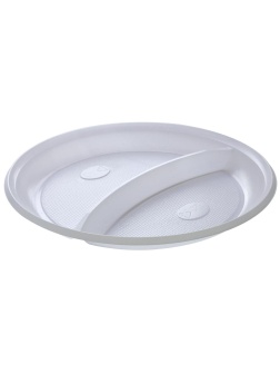 Тарелки одноразовые OfficeClean, набор 100шт., бюджет, ПС, белые, 2-х секционные, 20,5см