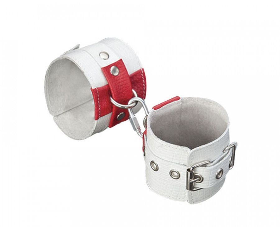 Белые кожаные наручники с красными крестами