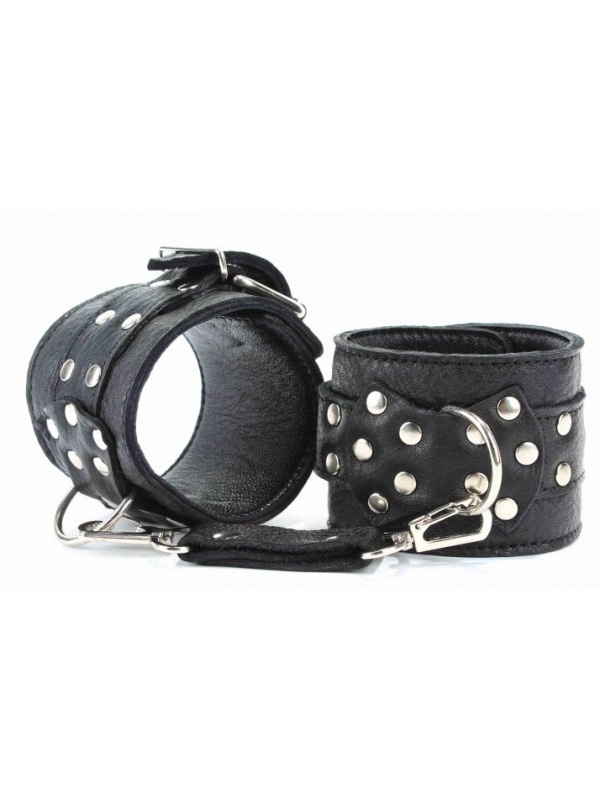 Чёрные наручники из кожи с пряжкой